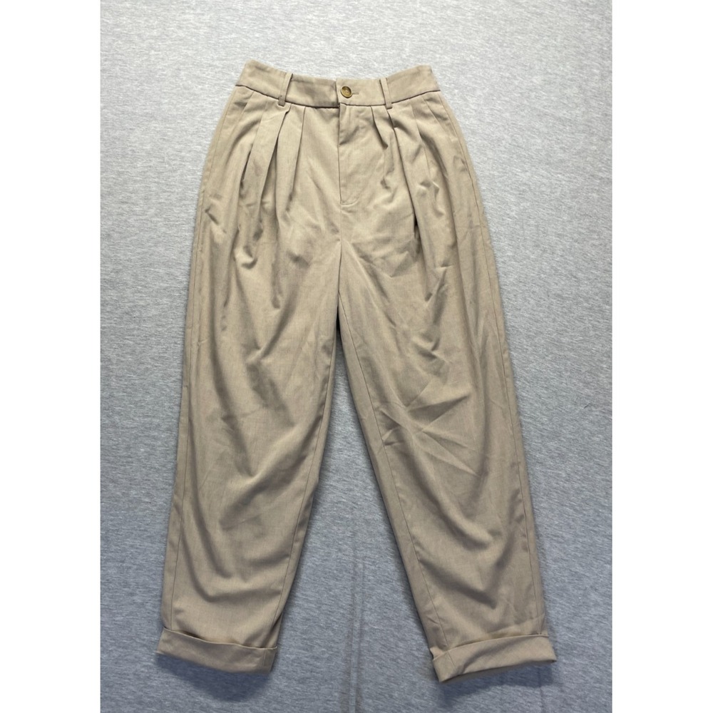 MOTF By Shein Dress Pants Womens XS Beige Pleated Cuffed Hem Formal Business